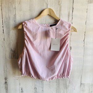 NWT $88 Deluc Elyna Parachute Top L Pink Cropped Drawstring Ruched